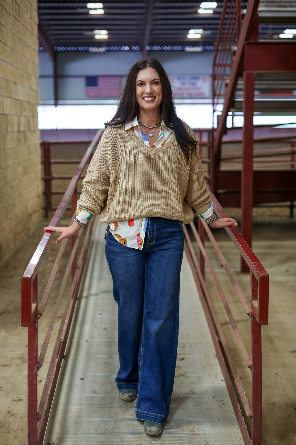 Tan V Neck Slouch Knit Sweater