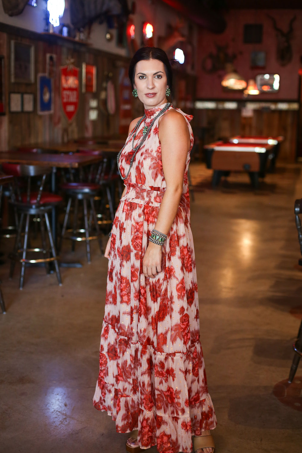 Taupe Rust Halter Bow Tie Maxi Dress