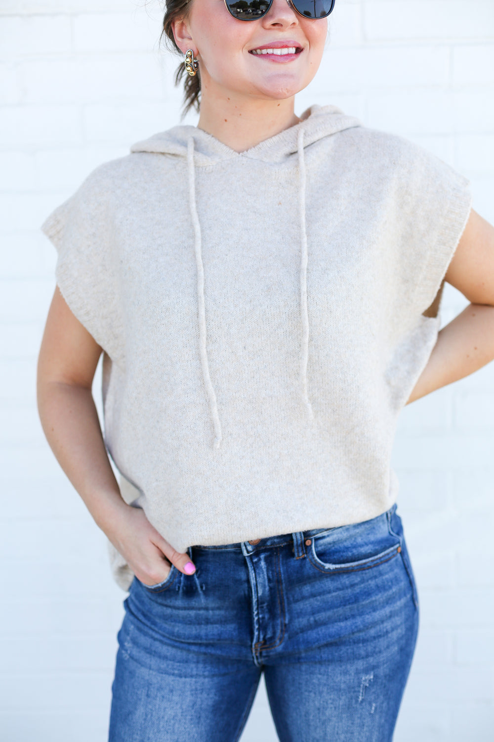 Taupe Sleeveless Sweater Hoodie