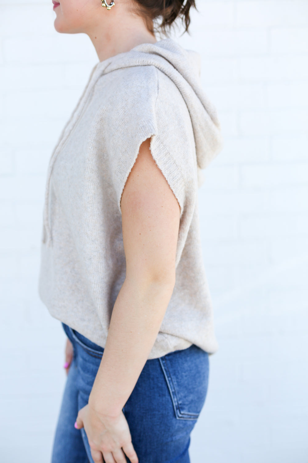 Taupe Sleeveless Sweater Hoodie