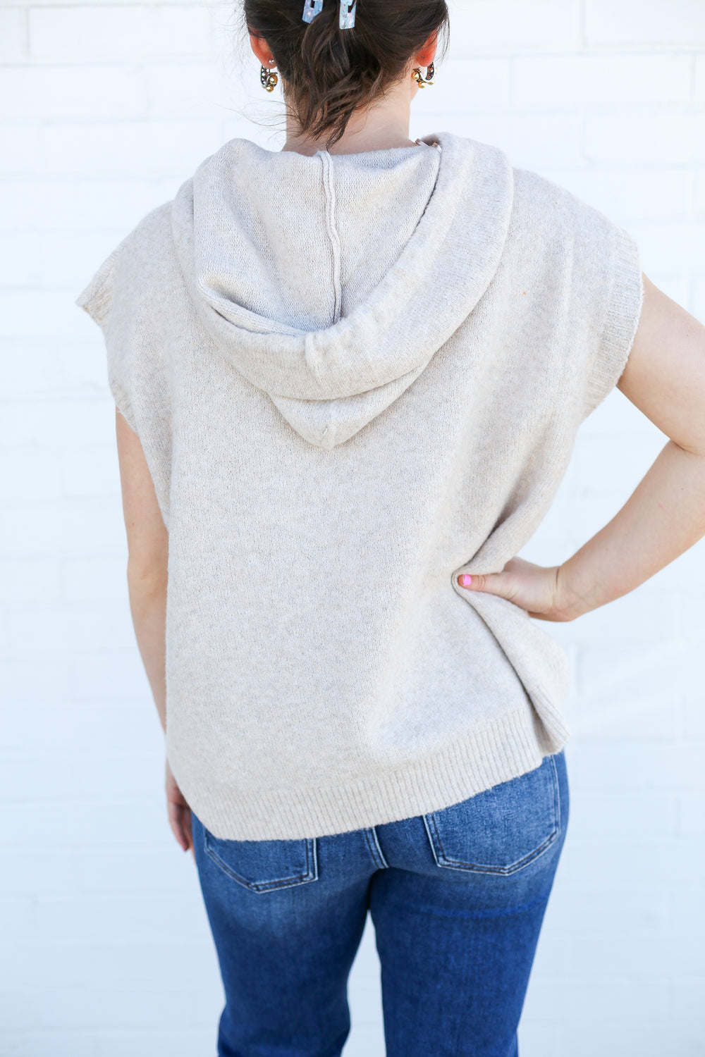Taupe Sleeveless Sweater Hoodie
