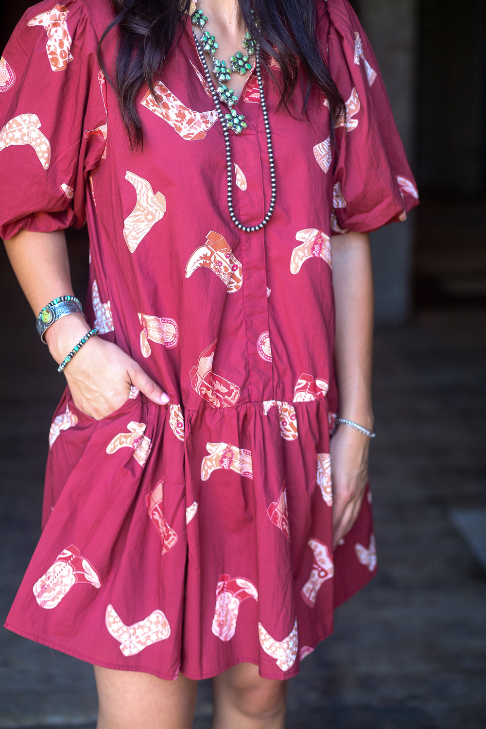 The Boot Scootin Puff Sleeve Dress