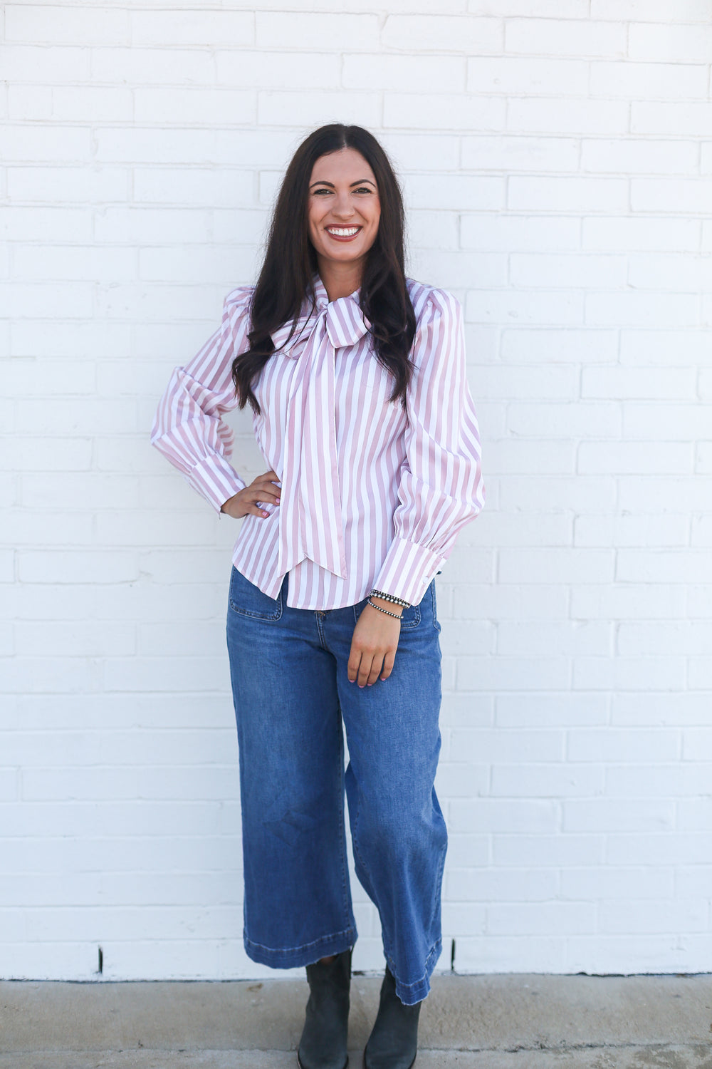The Callie Pink Stripe Bow Tie Top