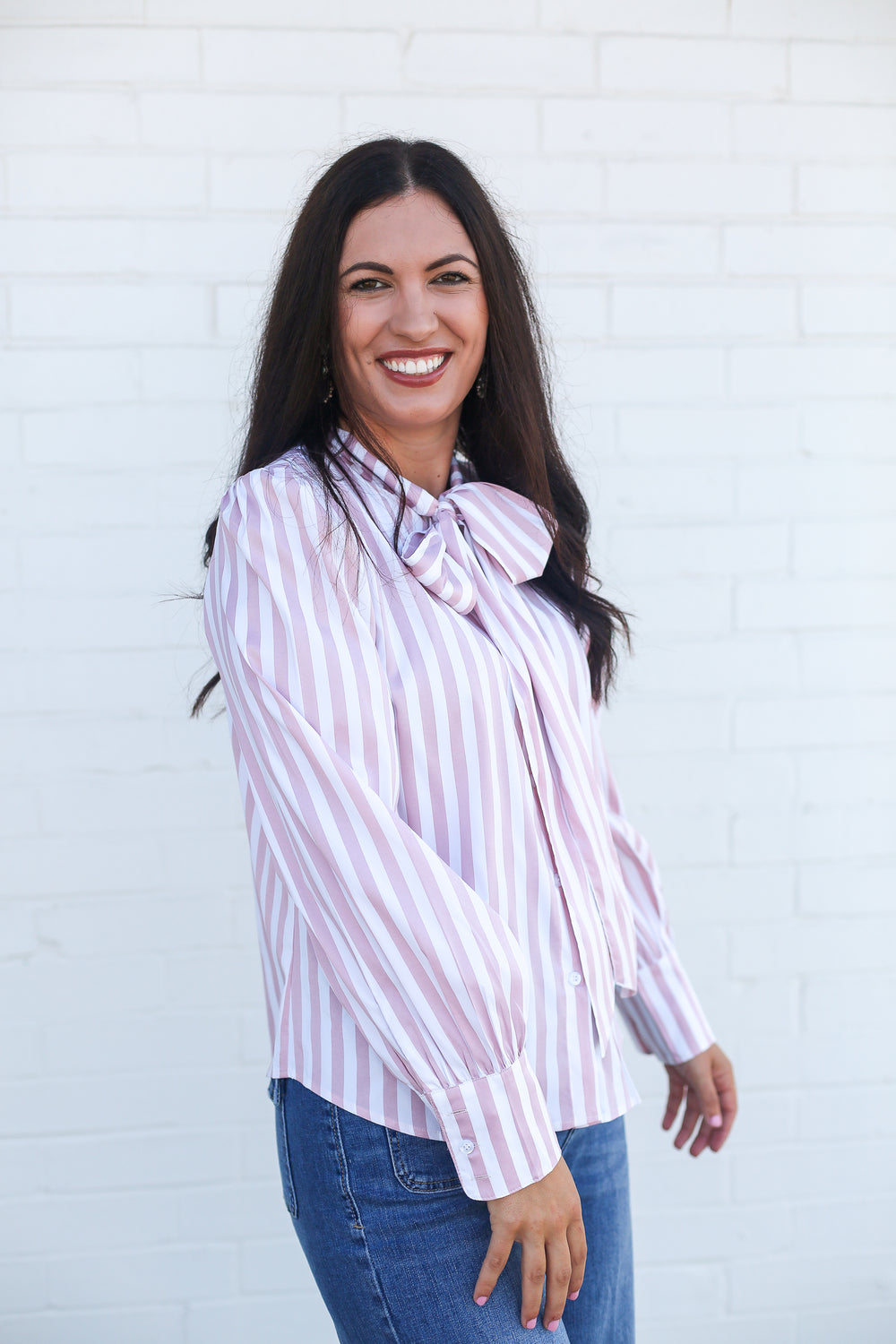 The Callie Pink Stripe Bow Tie Top