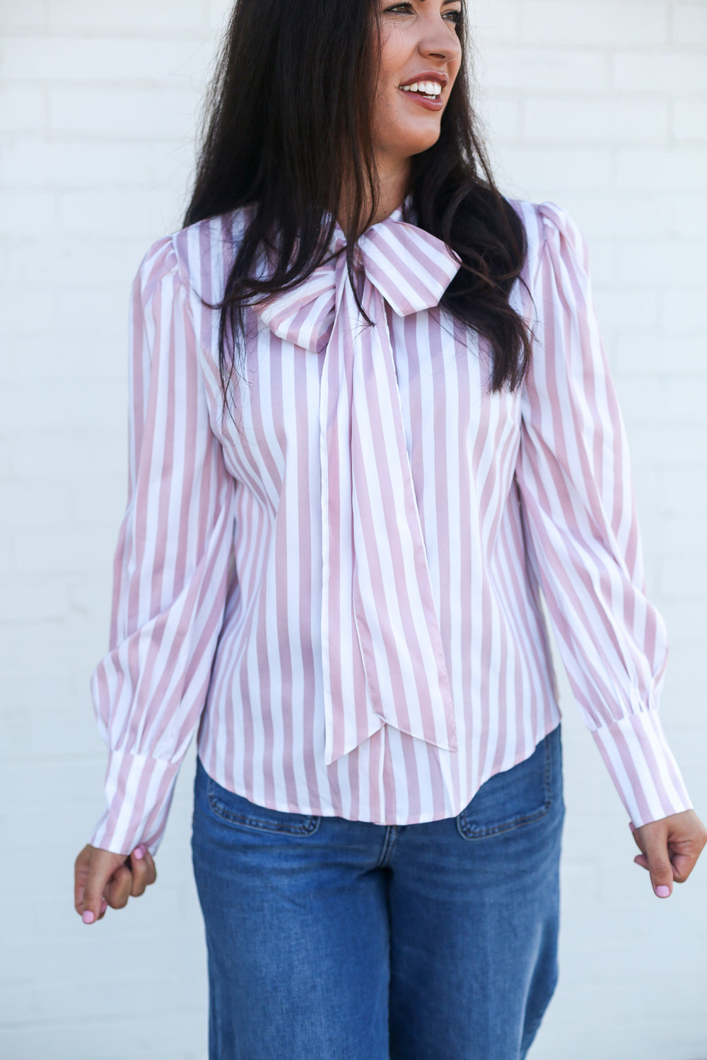 The Callie Pink Stripe Bow Tie Top