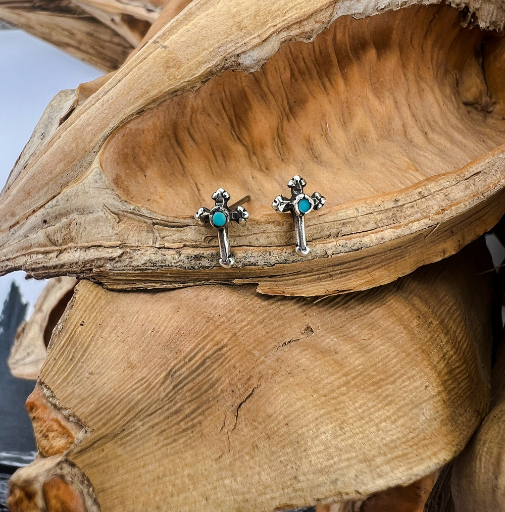 The Dainty Turquoise Cross Studs