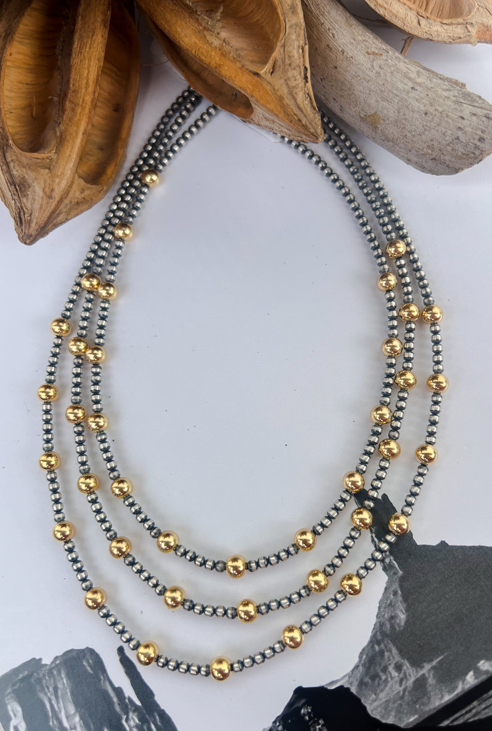 The Golden Mix - 3mm Sterling Silver 6mm 14K Gold Plated Navajo Pearls