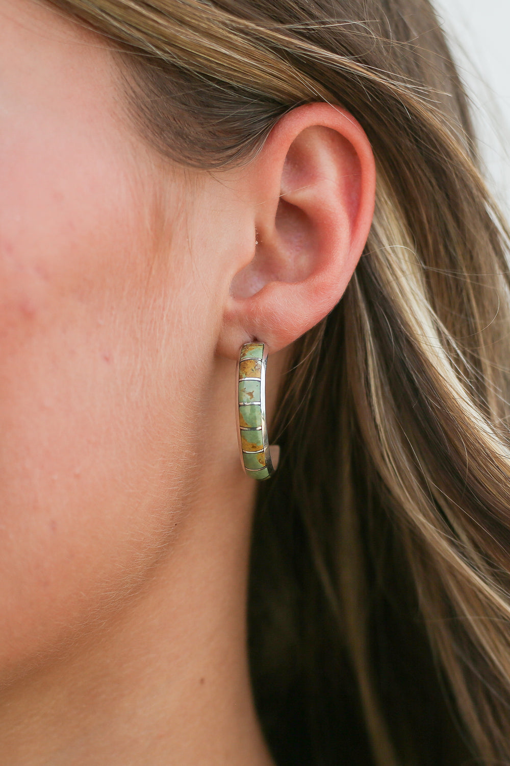The Green Turquoise Inlay Hoops
