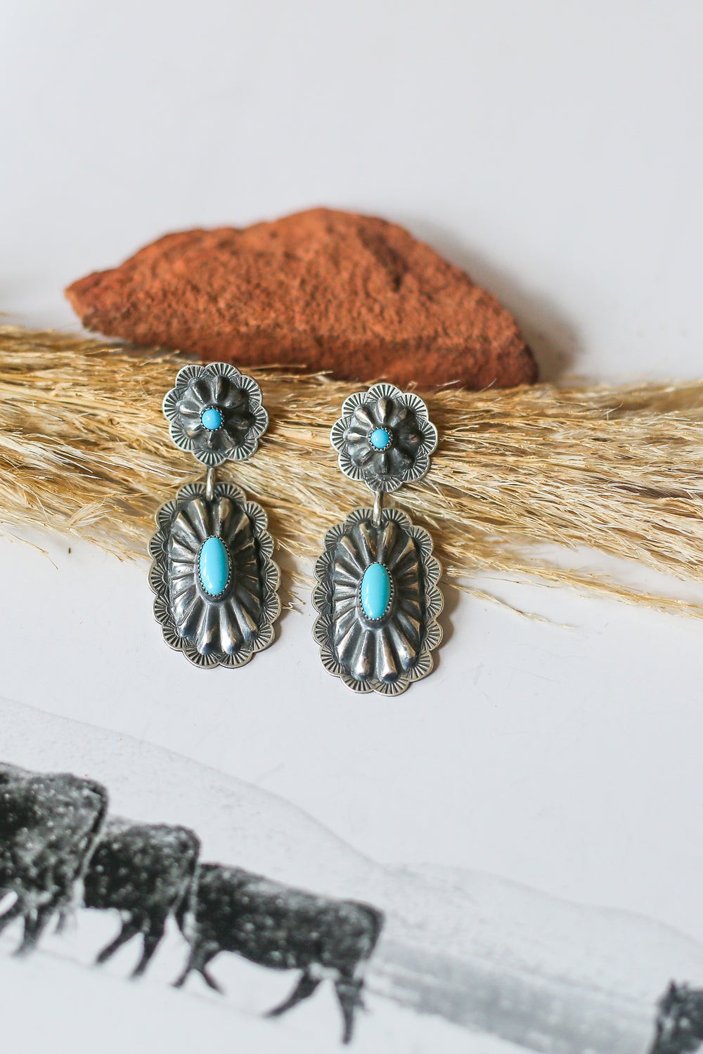 The Kaylor Turquoise and Concho Drop Earrings