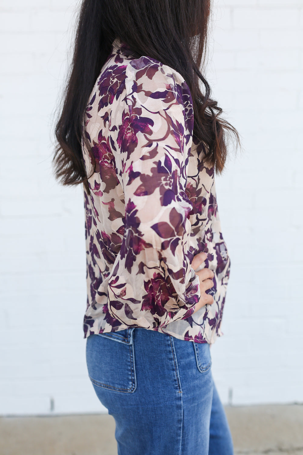 The Lenora Floral Puff Sleeve Sheer Button Down