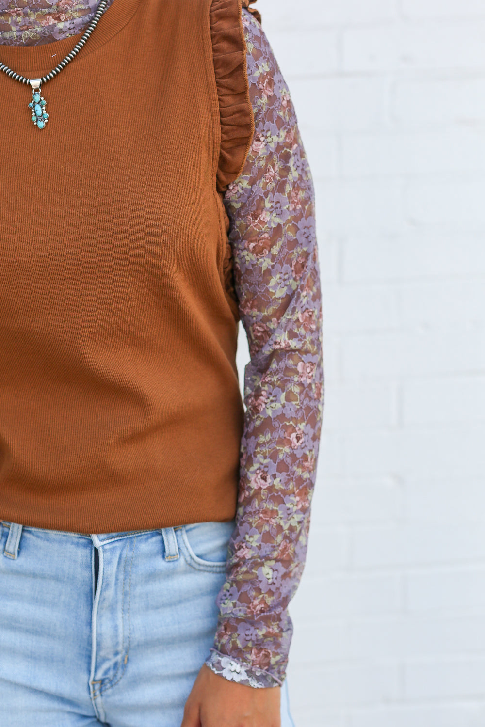 The Macey Mauve Floral  Mesh Top