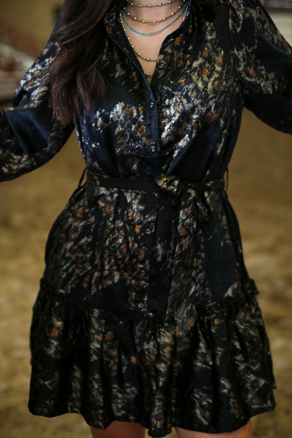 The Metallic Ruffle Hem Dress