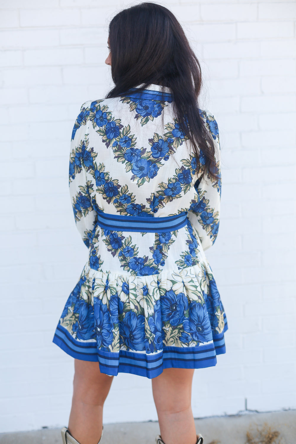 The Myrtle Blue Floral Mini Long Sleeve Dress