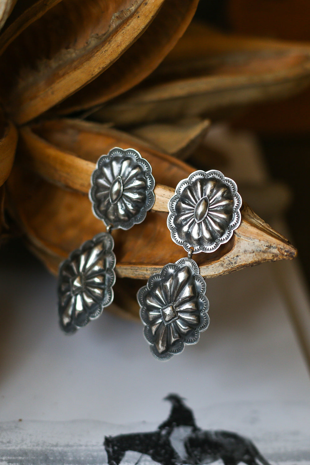 The Oval and Diamond Concho Dangle Earrings