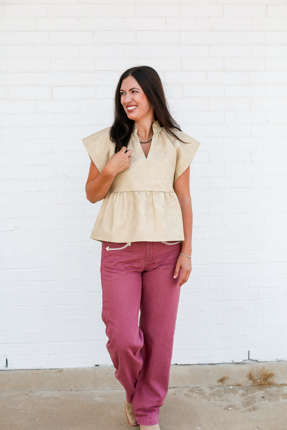 The Sandy Leather Ruffle Top