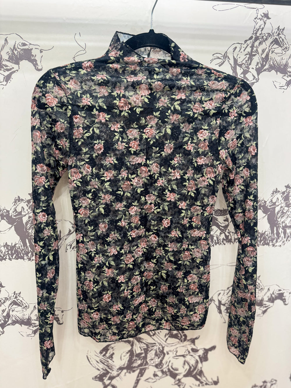 The Macey Black Floral Mesh Top
