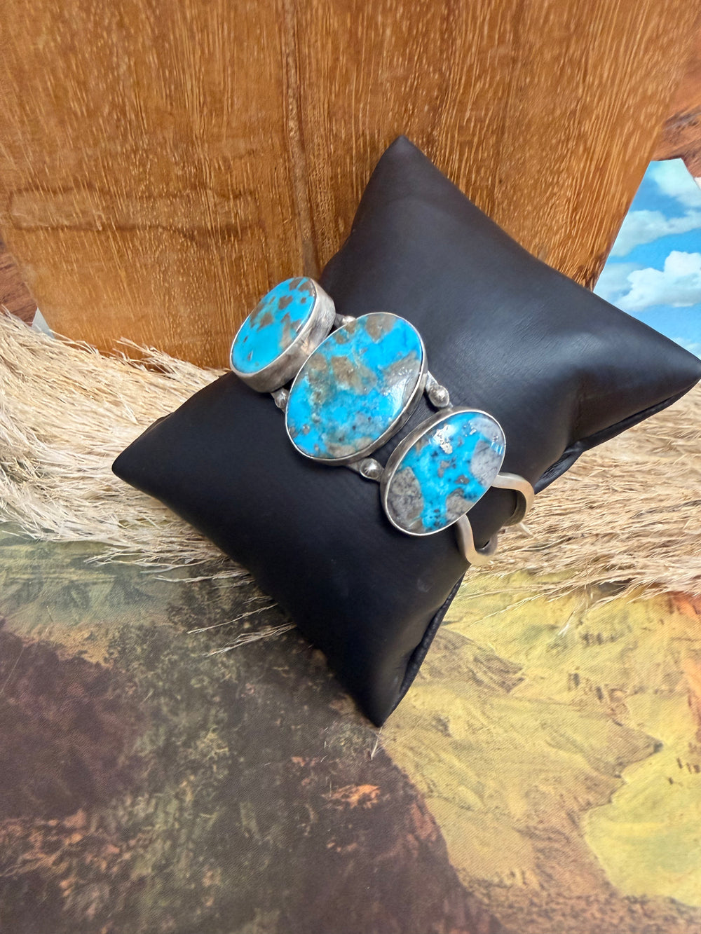 Three Stone Blue Turquoise Oval Stone
