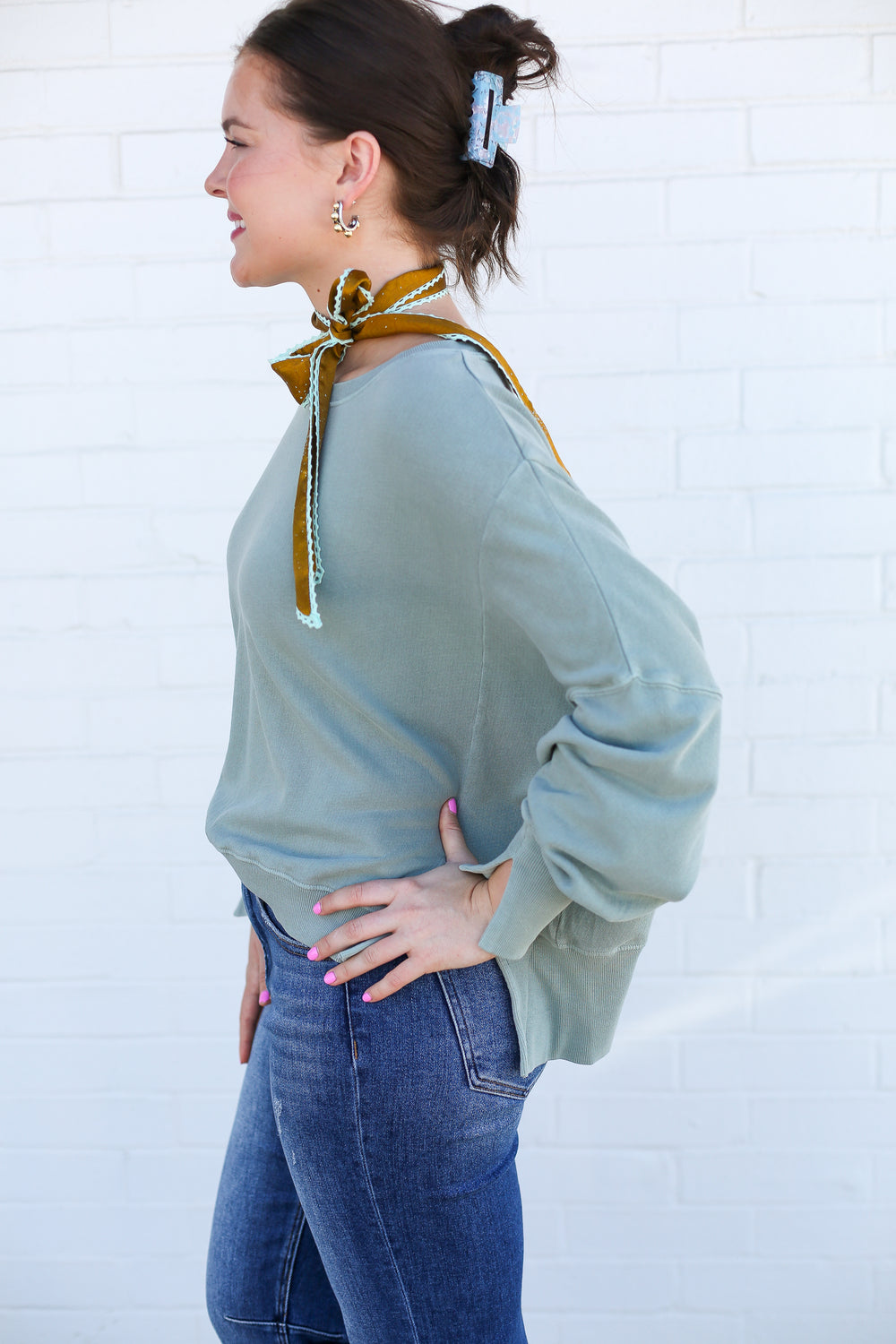 Trenton Crew Neck Iceberg Green Oversized Sweatshirt