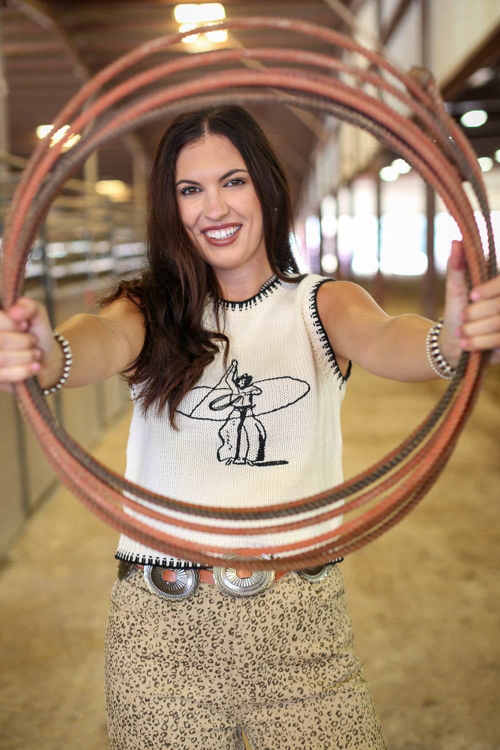 Trick Roping Cowboy Sleeveless Sweater