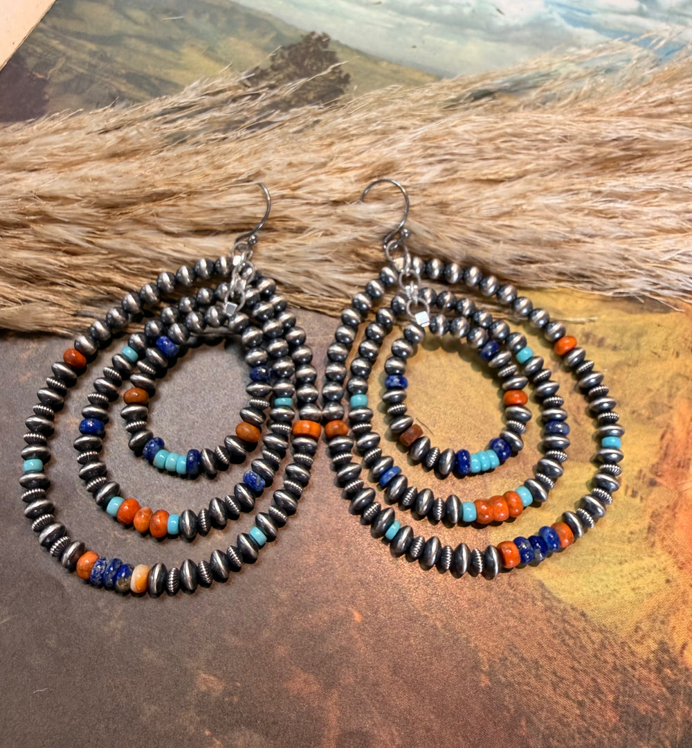 Trio Stone Navajo Pearl Hoop Earrings 2.0