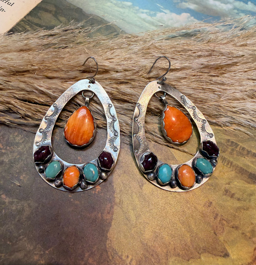 Triple Stone Oval Dangle Earrings