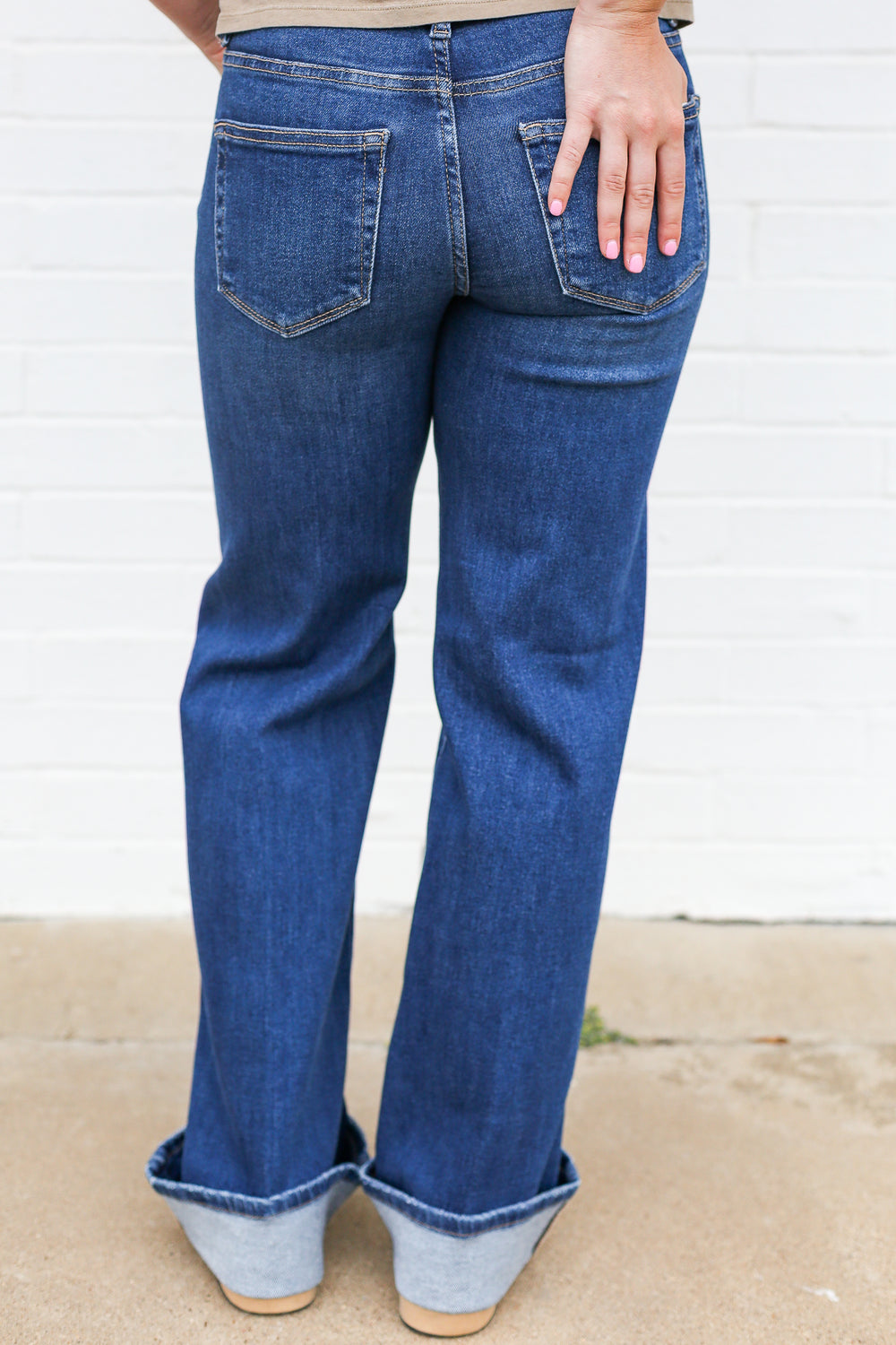 Tummy Control Mid Rise Wide Cuffed Jeans