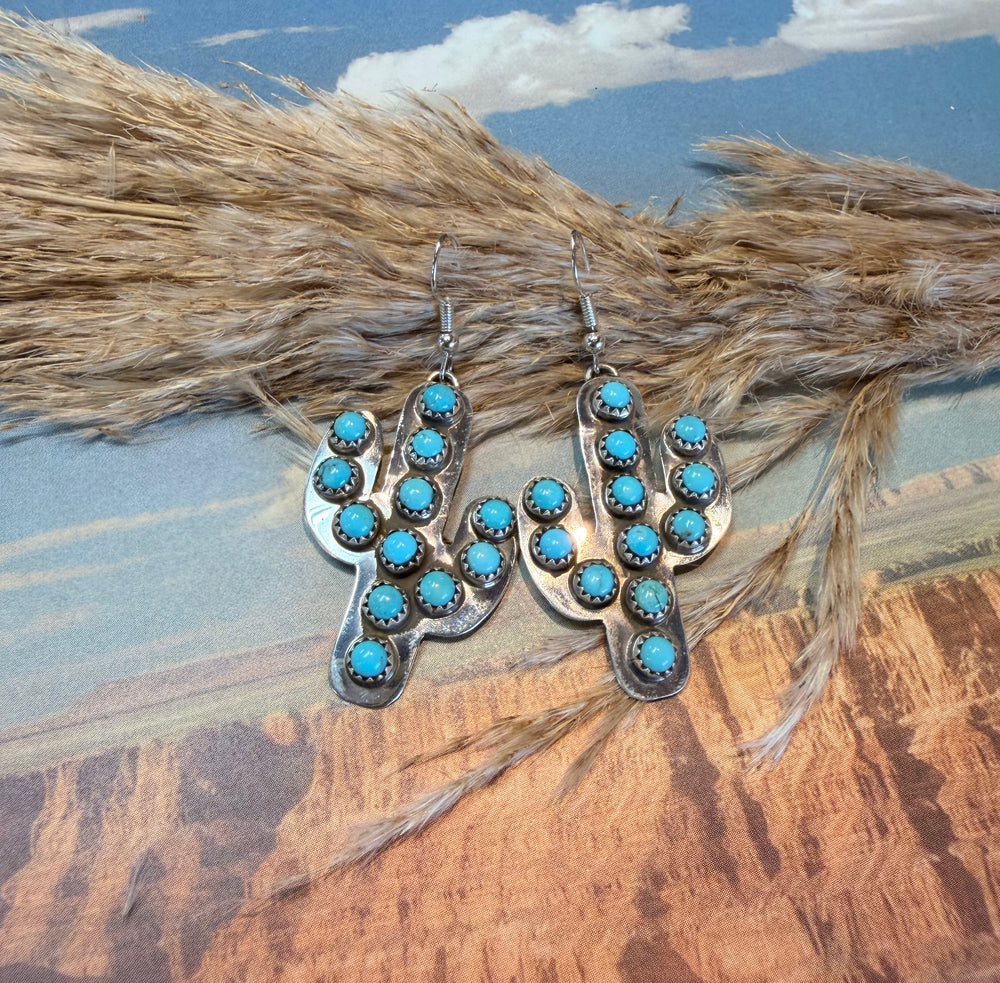 Turquoise Dangle Cactus Earrings 2.0