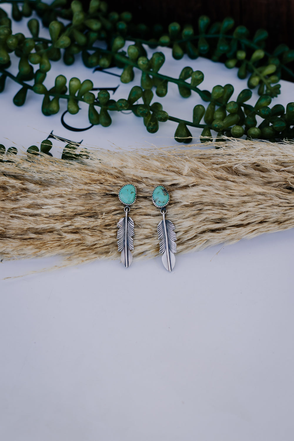Turquoise Feather Earrings