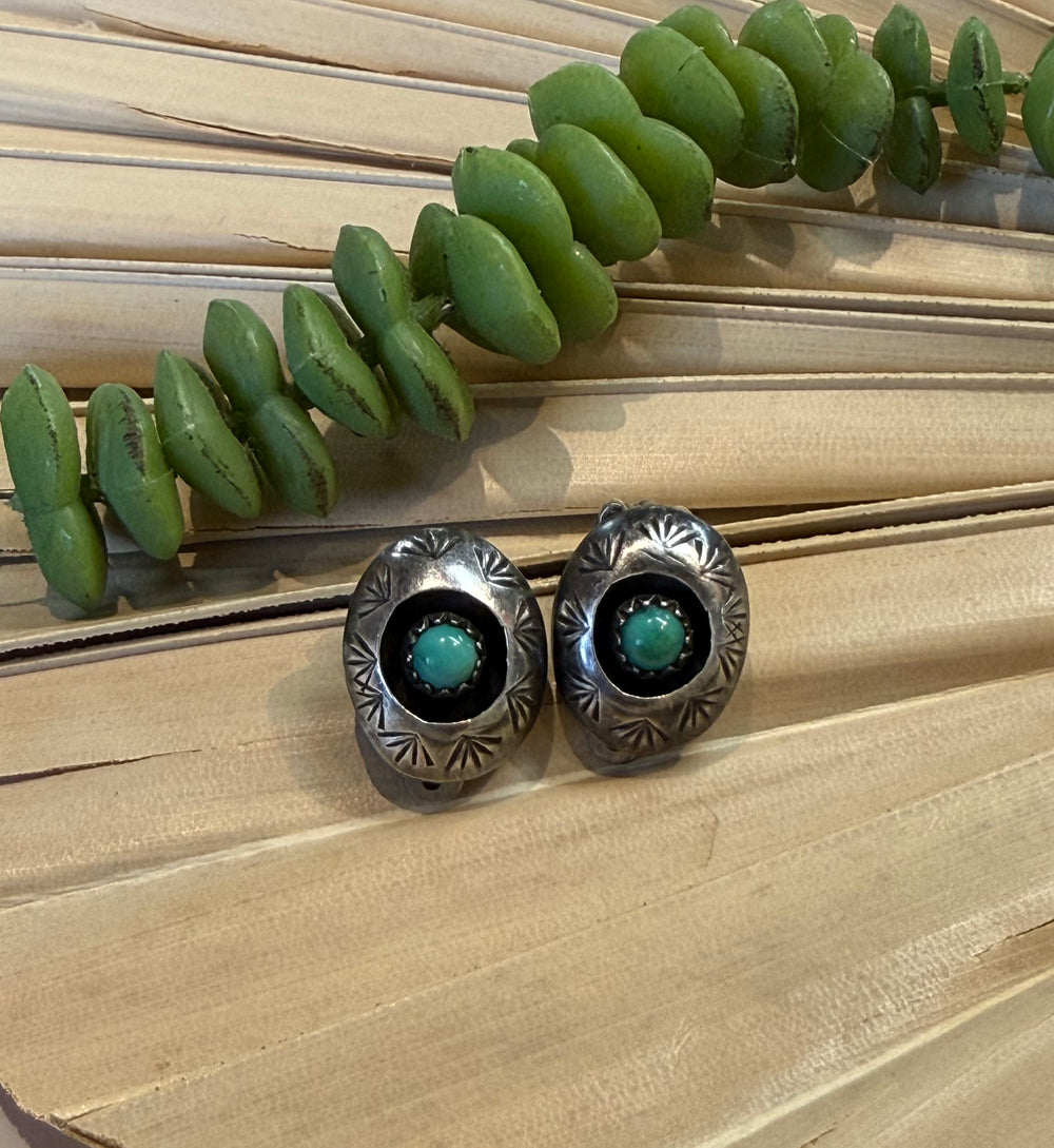 Turquoise Shadowbox Clip On Earrings