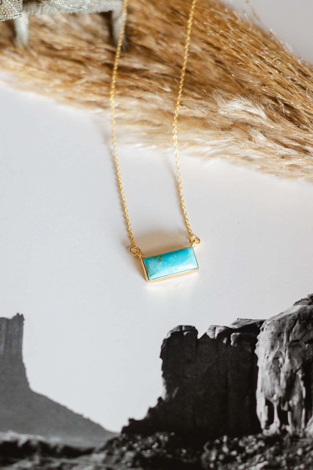 Turquoise and Gold Bar Necklace