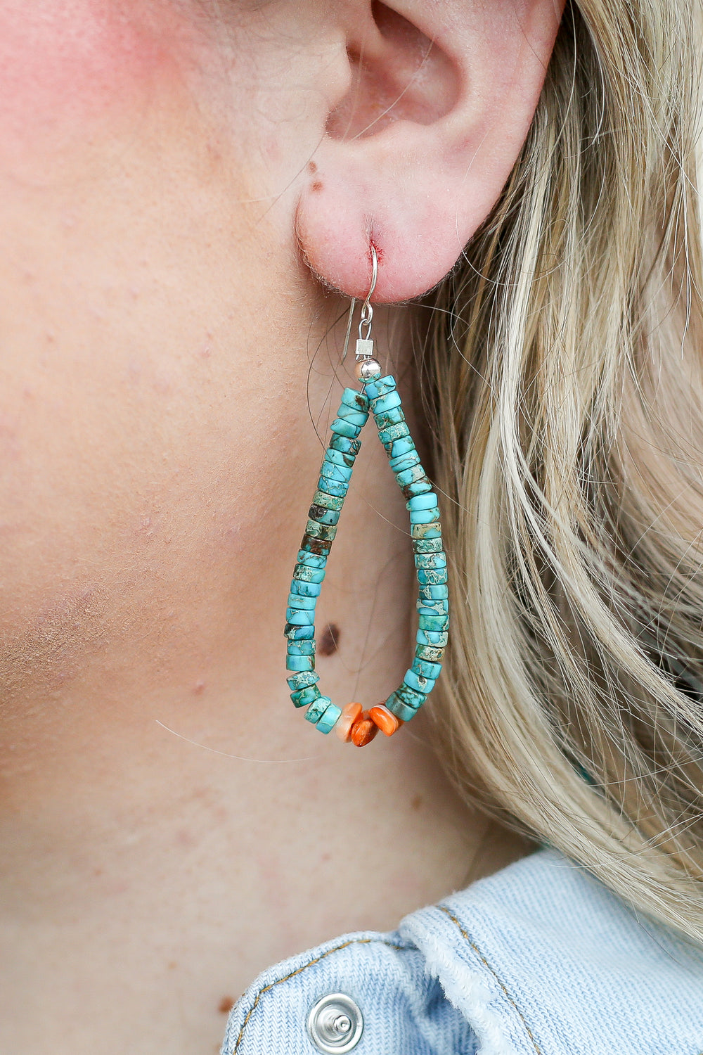 Turquoise and Orange Spiny Oyster Teardrop Earring
