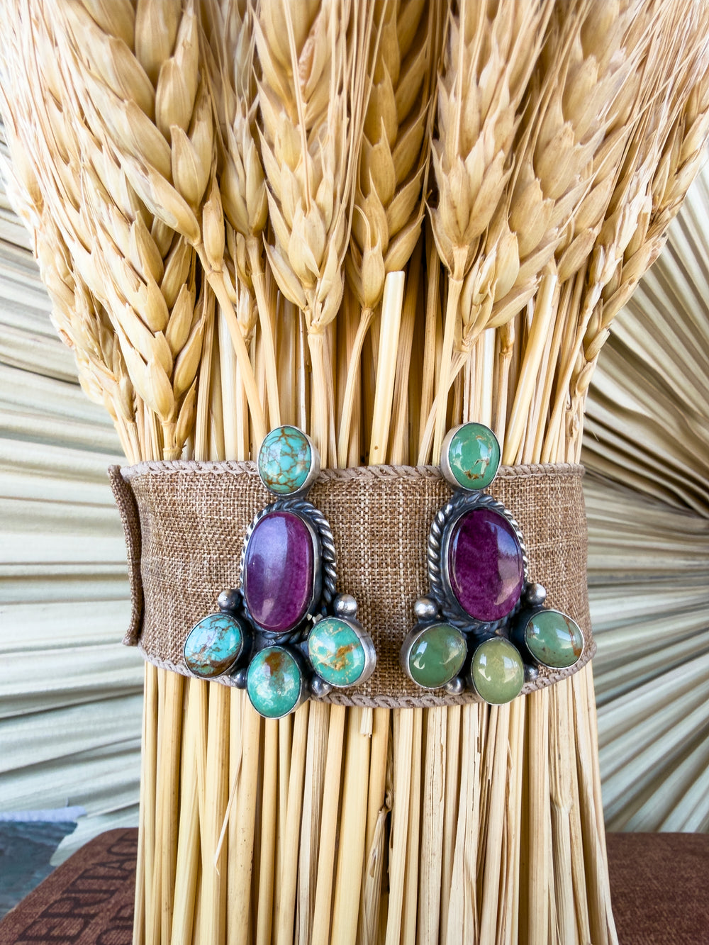 Turquoise and Purple Spiny Drop Earrings