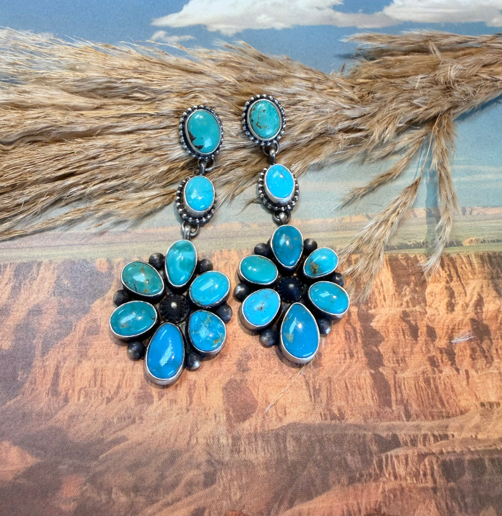 Two Drop Flower Cluster Earrings