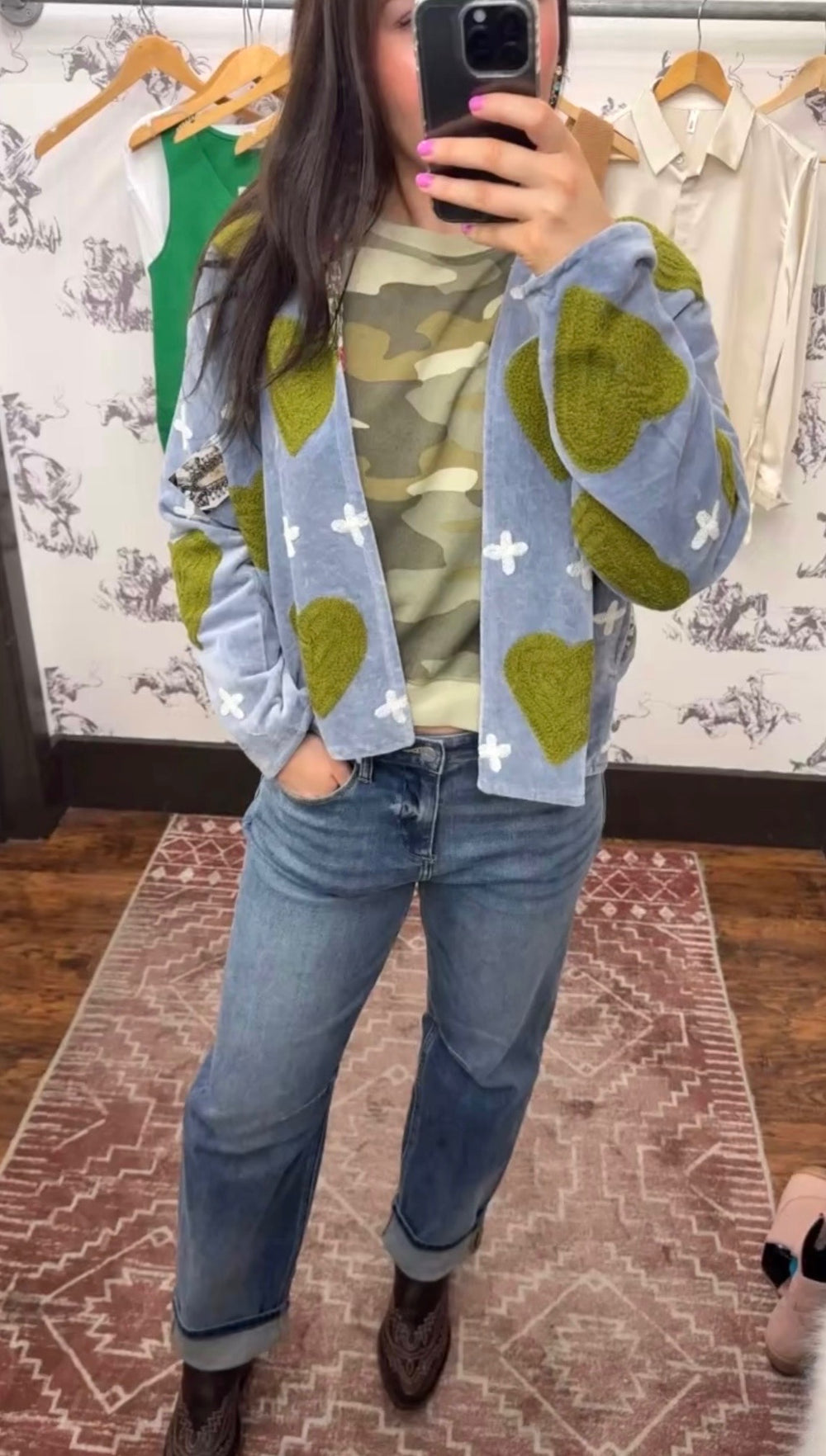 Velvet Blues Olive Heart Jacket