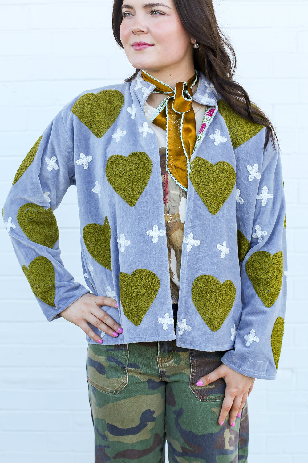 Velvet Blues Olive Heart Jacket