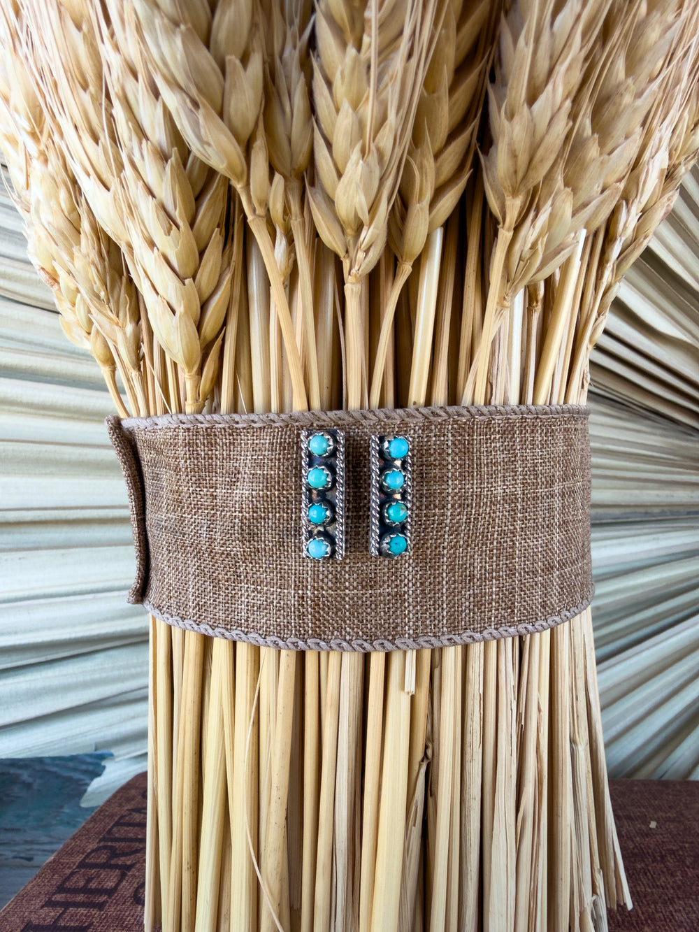 Vertical 4 Stone Turquoise Scalloped Earrings