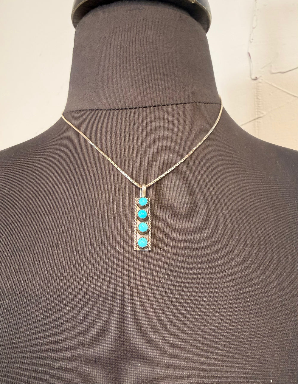 Vertical 4 Stone Turquoise Chain Necklace