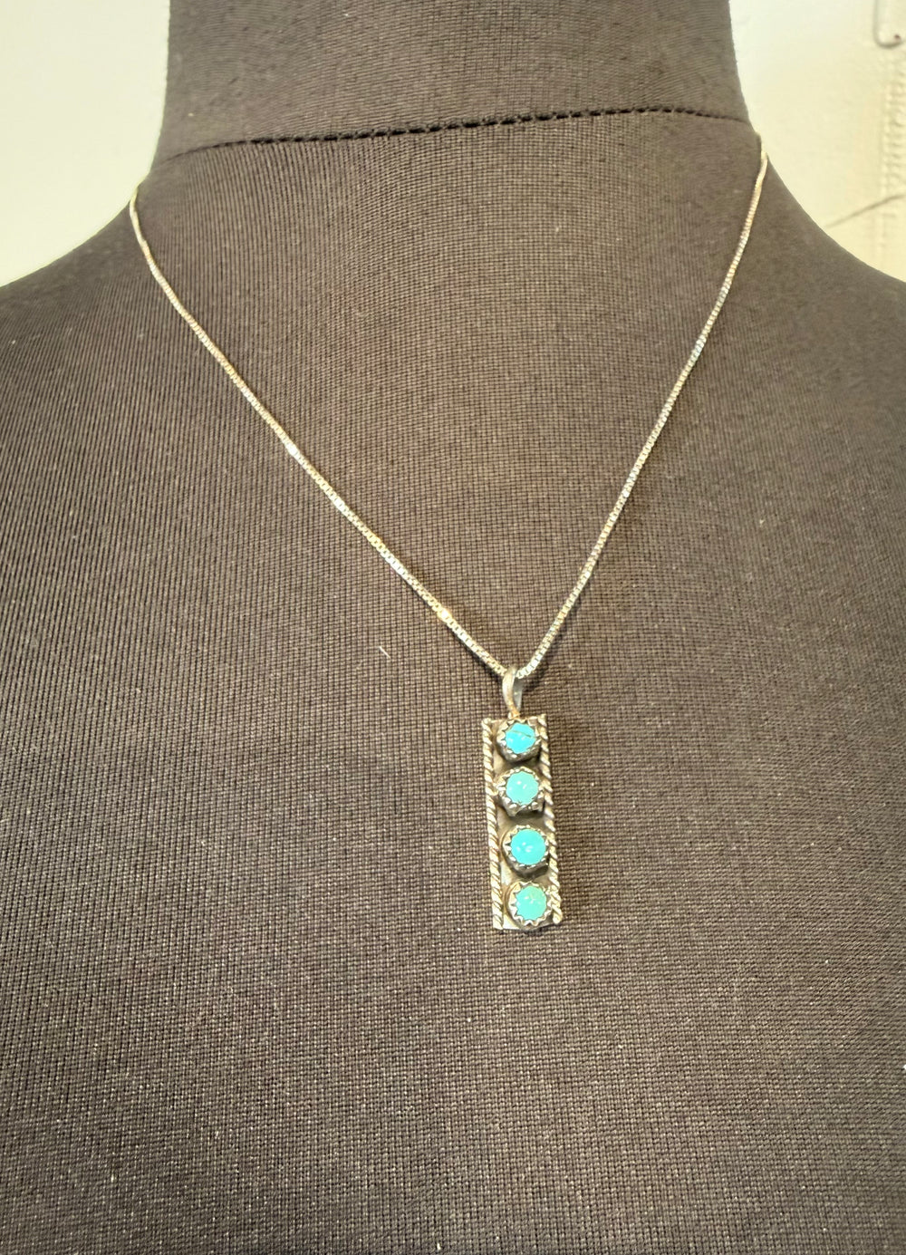 Vertical 4 Stone Turquoise Chain Necklace