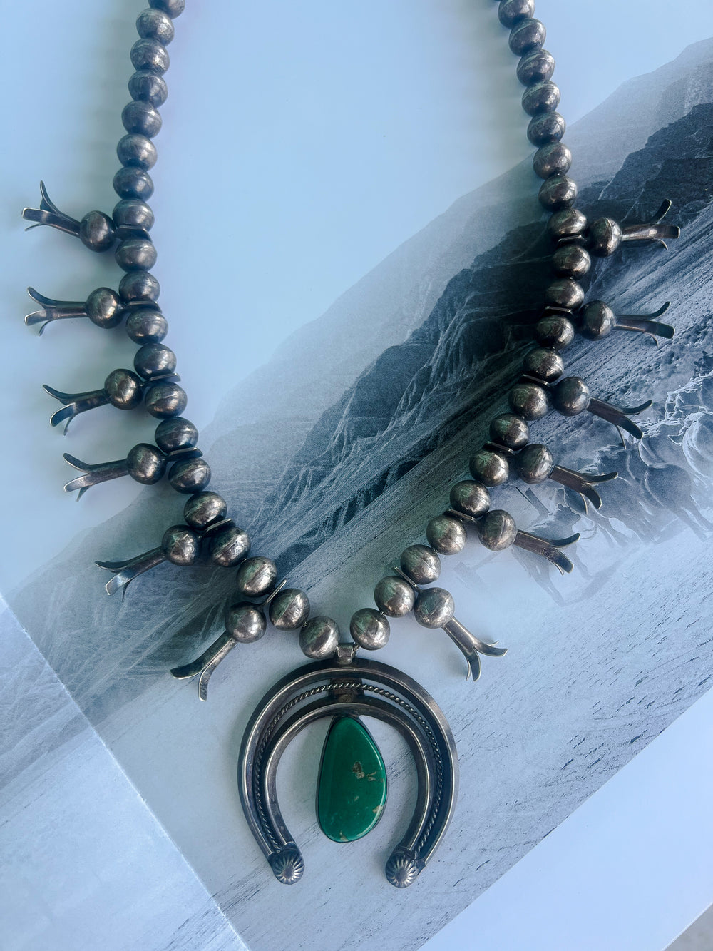 Vintage Navajo Fox Turquoise Squash Blossom