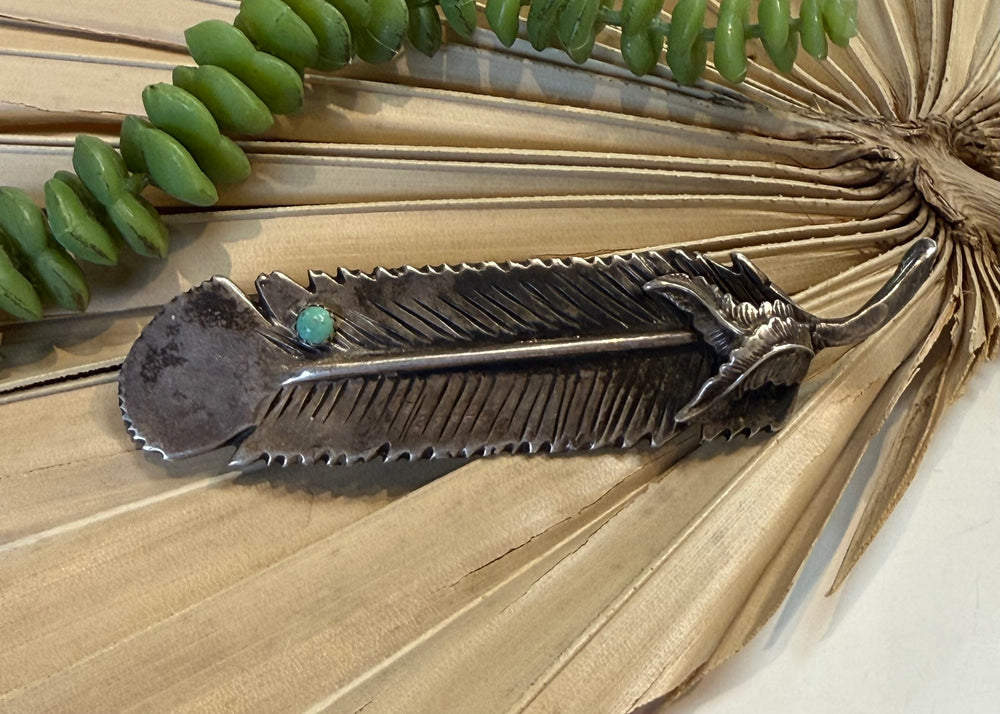 Vintage Navajo Turquoise Feather Pin