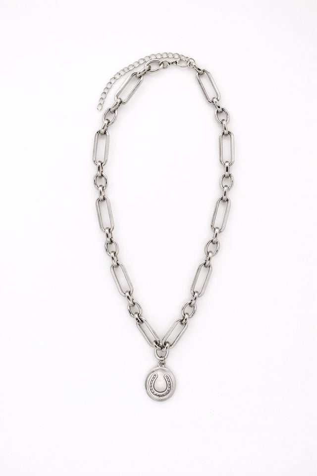 18" 18K White Gold Plated  Chain Necklace with Horseshoe Pendant and Accents