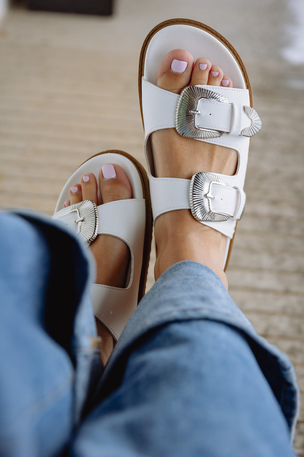 White Buckle Slides