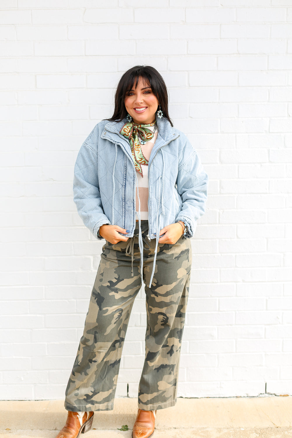 Washed Denim Quilted Puffer Jacket