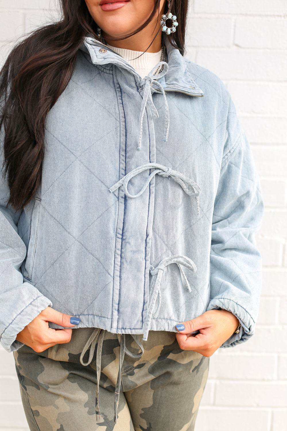 Washed Denim Quilted Puffer Jacket