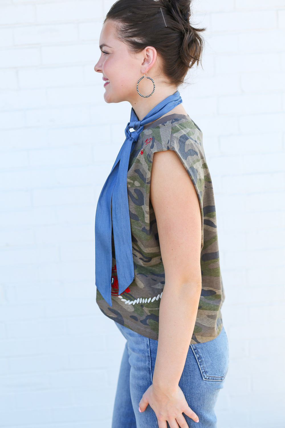 Western Embroidered Camo Muscle Tank