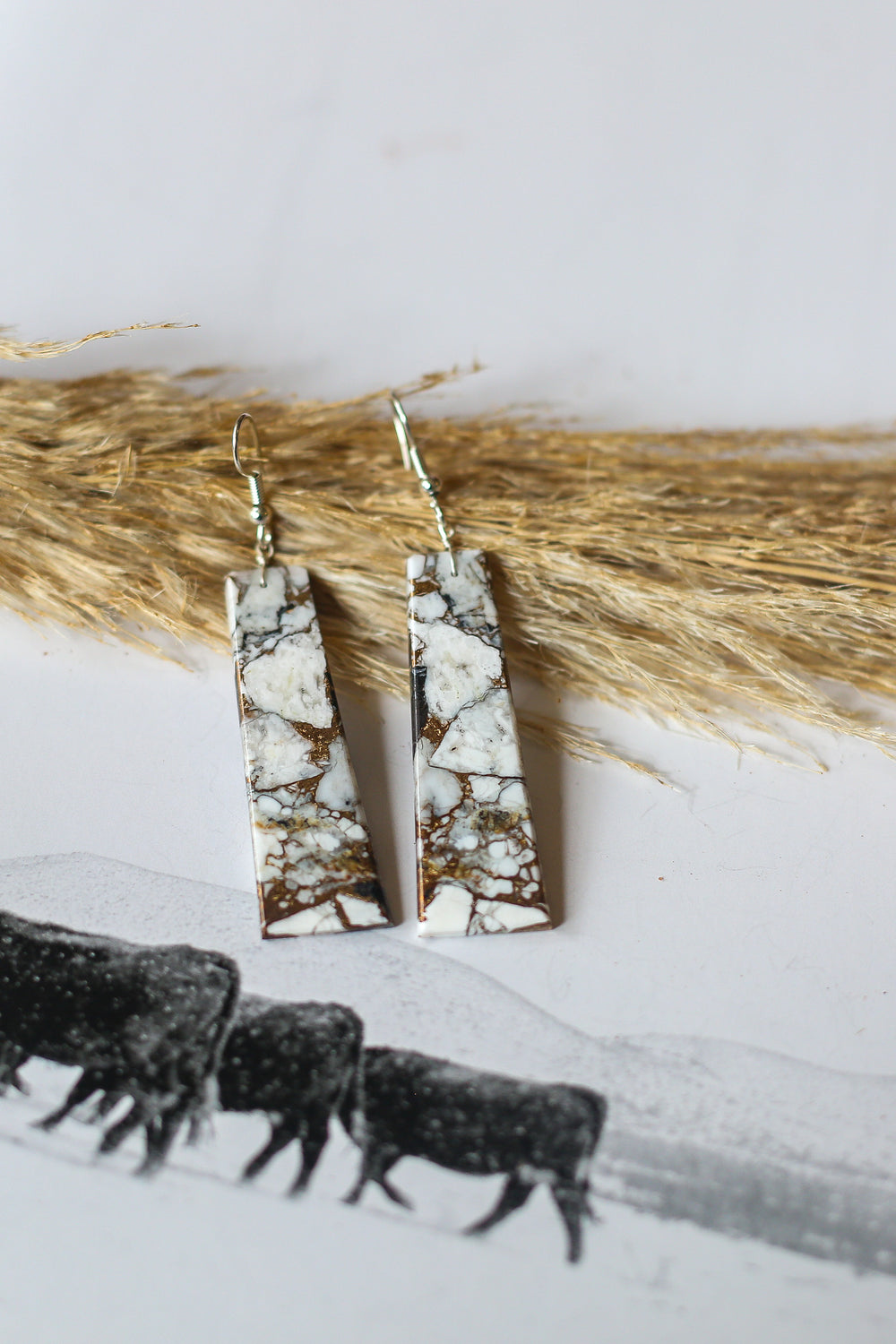 White Buffalo Composite Slab Earrings