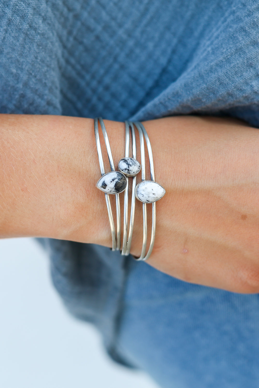 White Buffalo Teardrop Stacker Cuff