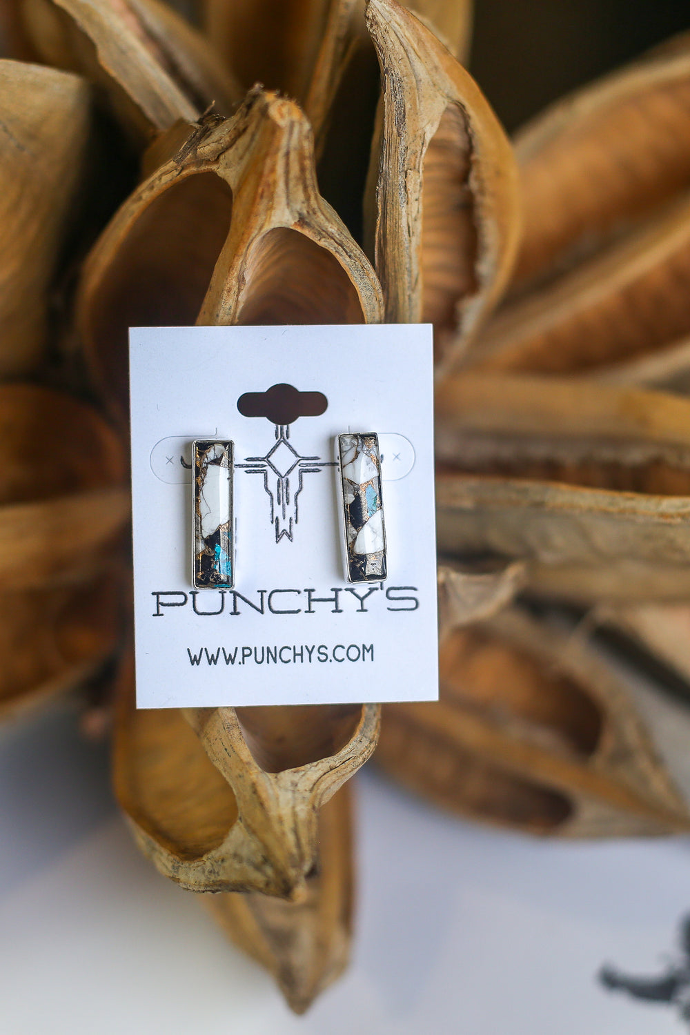 White Buffalo and Turquoise Bar Earrings