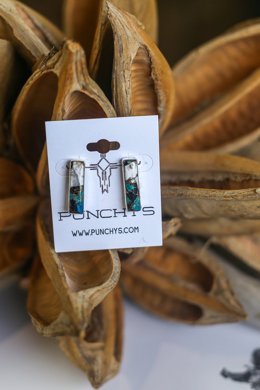 White Buffalo and Turquoise Bar Earrings