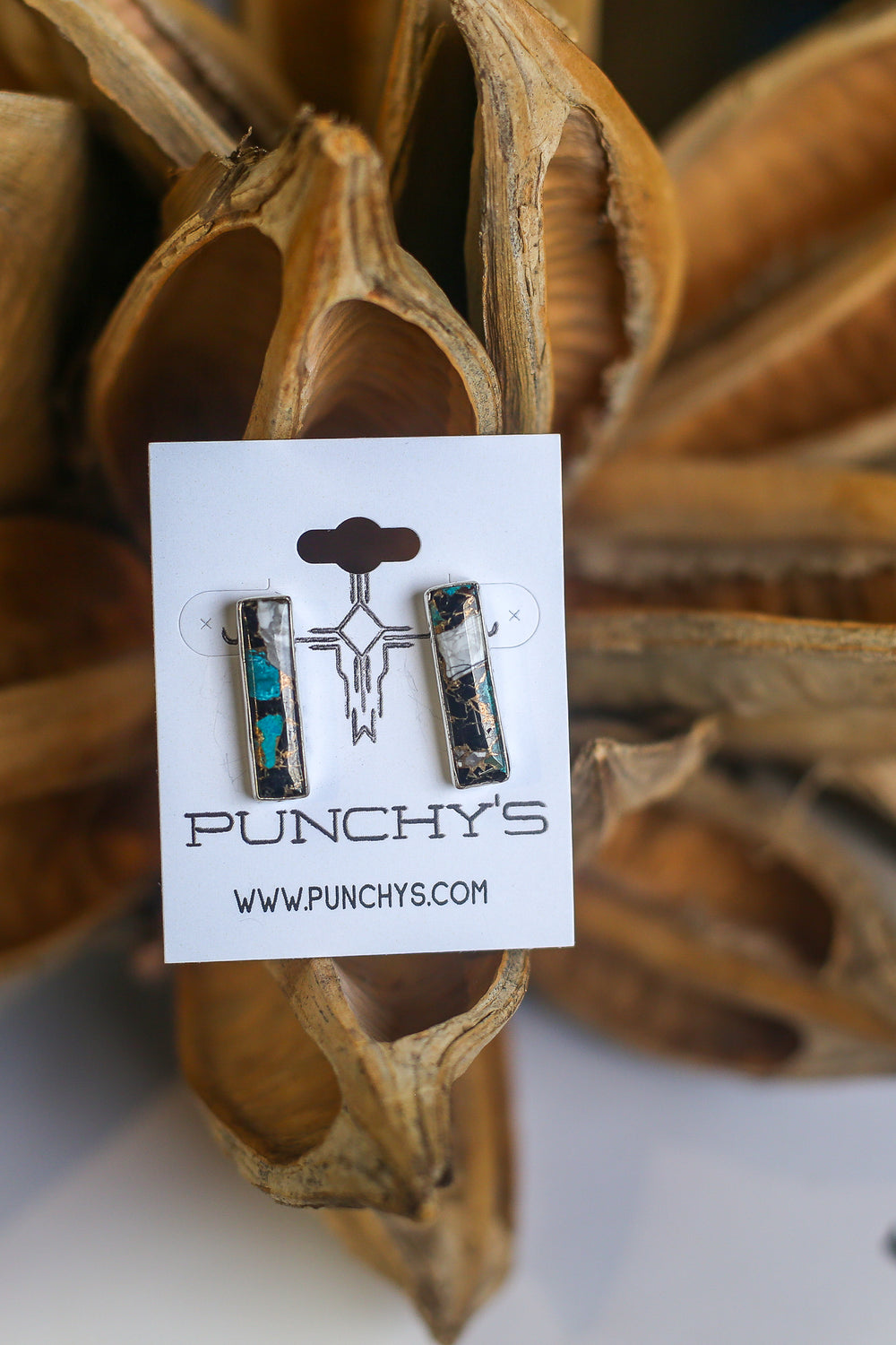 White Buffalo and Turquoise Bar Earrings